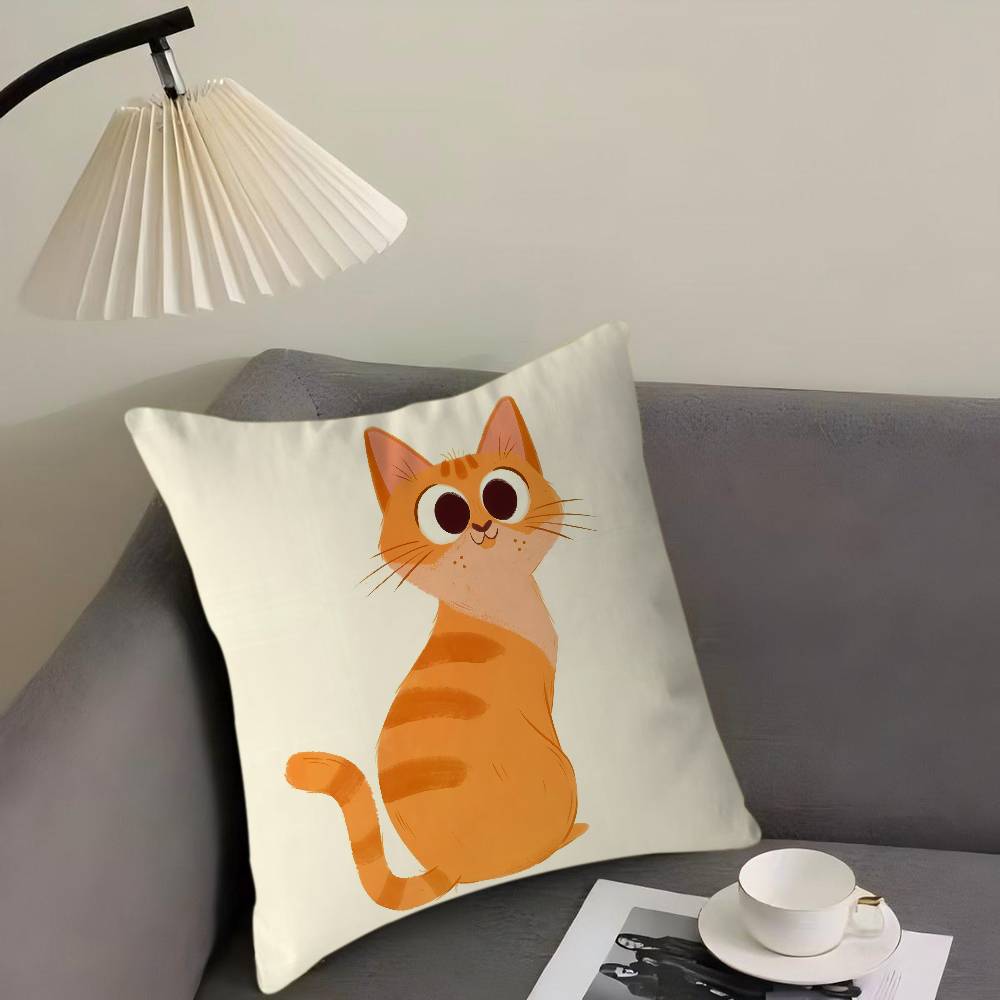 Cute Cartoon Cat Illustration Pillow Gift Home Office Decoration Bedroom Sofa Car Cushion Cover Case 45x45