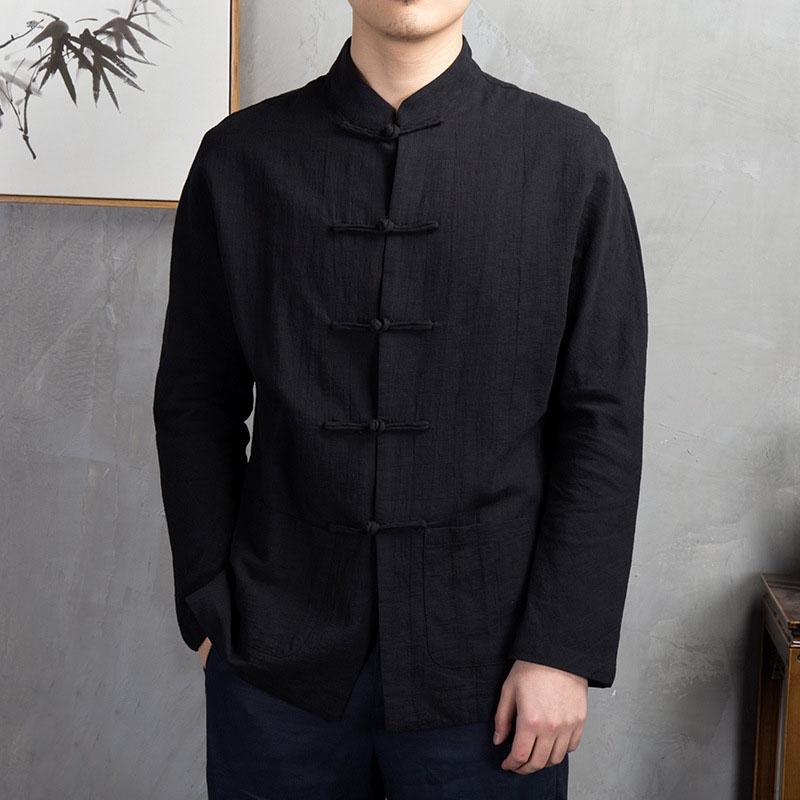 Long Sleeve Cotton and Linen Top Chinese Men's Retro Shirt