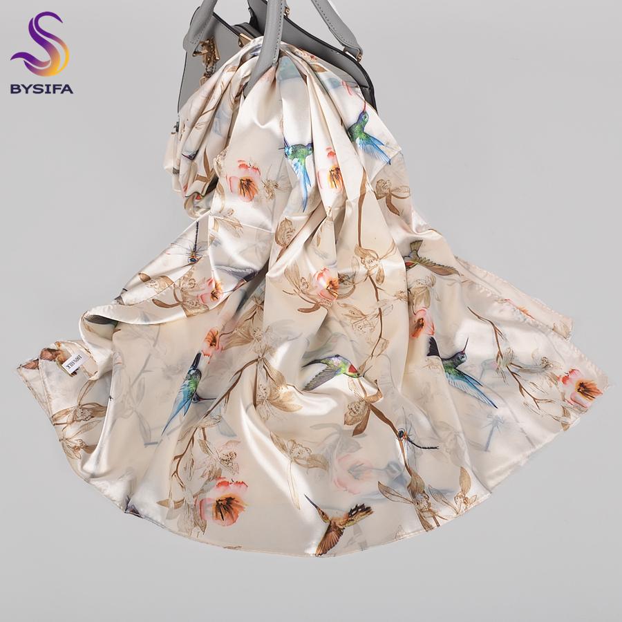 [BYSIFA]  Green Blue Ladies Satin Long Silk Scarf Shawl New Fashion Brand Scarves Printed Spring Fall Female Head Scarf 160*70cm