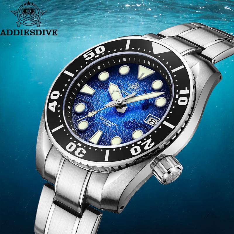 ADDIESDIVE Fashion Automatic Mechanical Watches For Men Stainless Steel Wristwatch Waterproof 20Bar Luminous Man Luxurious Watch