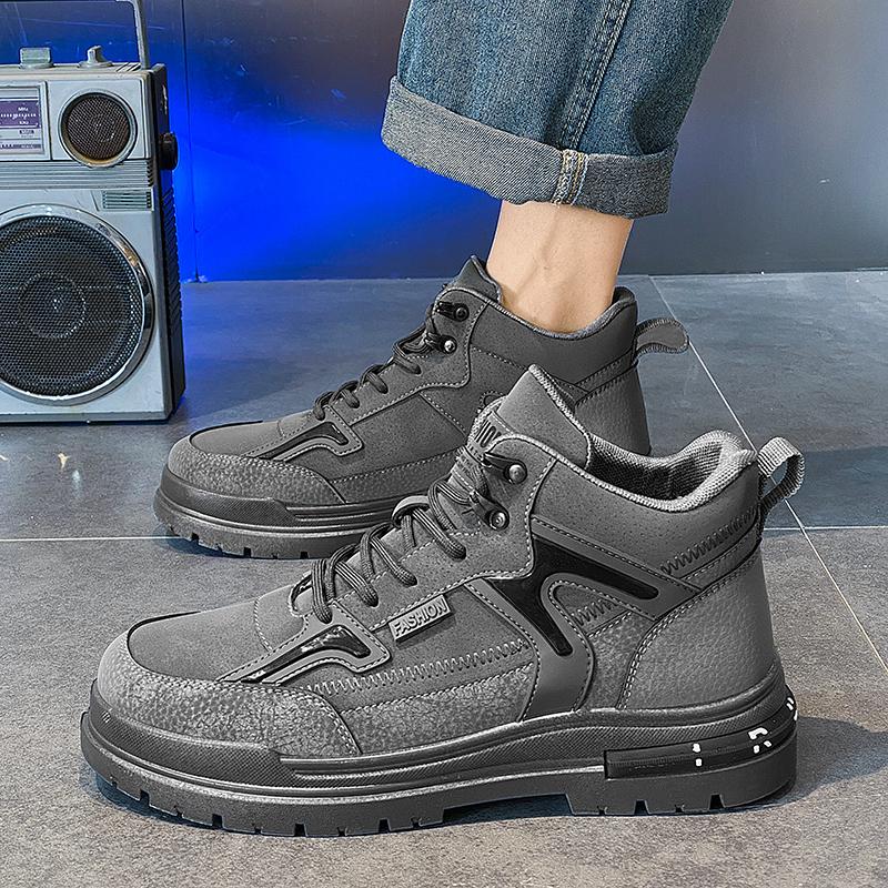 Fashion Thick Soled Quality Short Boots Versatile Trendy Men's Work Shoes Lace Up Casual Sports British Style Men Platform Boots