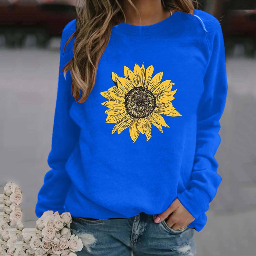 Women's Fashion Casual  Print Round Neck Sweater Loose Sports Tops Pullover