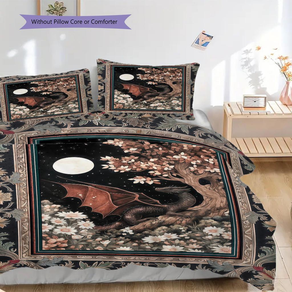 Medieval Gothic Fantasy Dragon bedding, duvet cover, pillowcase, home decoration, birthday gift (1 * duvet cover+2 * pillowcase, coreless)