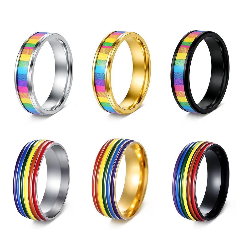European and American Multi-color Rainbow Drip Oil Titanium Steel Couple Ring