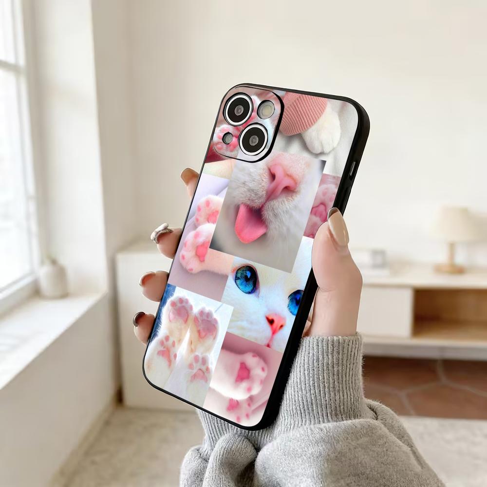 Cute cat pattern soft phone case suitable for iPhone 17 16 15 14 13 12 11 Pro/Max/Plus anti drop and shockproof back cover