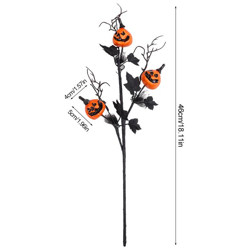 1PcHalloween Branches Artificial Pumpkin Maple Leaf Stem Flowers Halloween Party Decoration For Home DIY Vase Photo Props