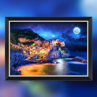 1000 Piece Jigsaw Puzzle + Picture Frame Set - Cinque Terre with Blue Milky Way (frame Included), Modern Black, 1000pcs