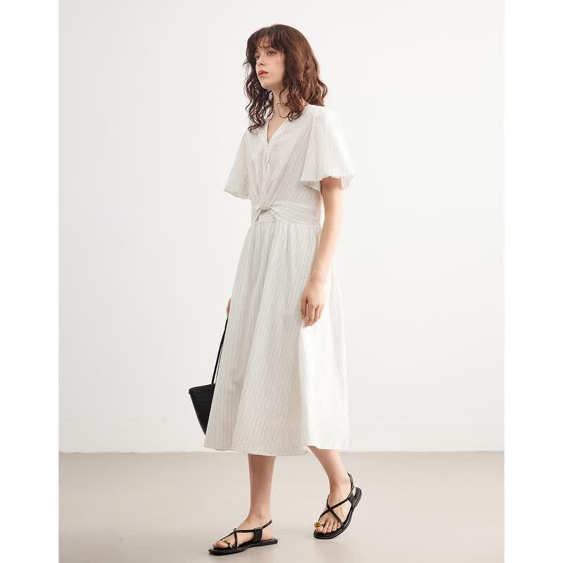 Demana Cloud Breath V-Neck Striped Midi Dress XL