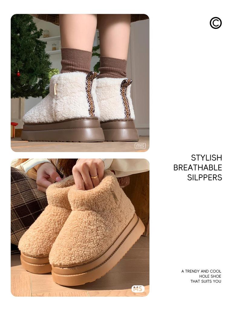 Women's Winter Short Boots - Comfortable Cotton Slippers with Fleece, Thick Soles, Warm and Versatile for Outdoor Wear.