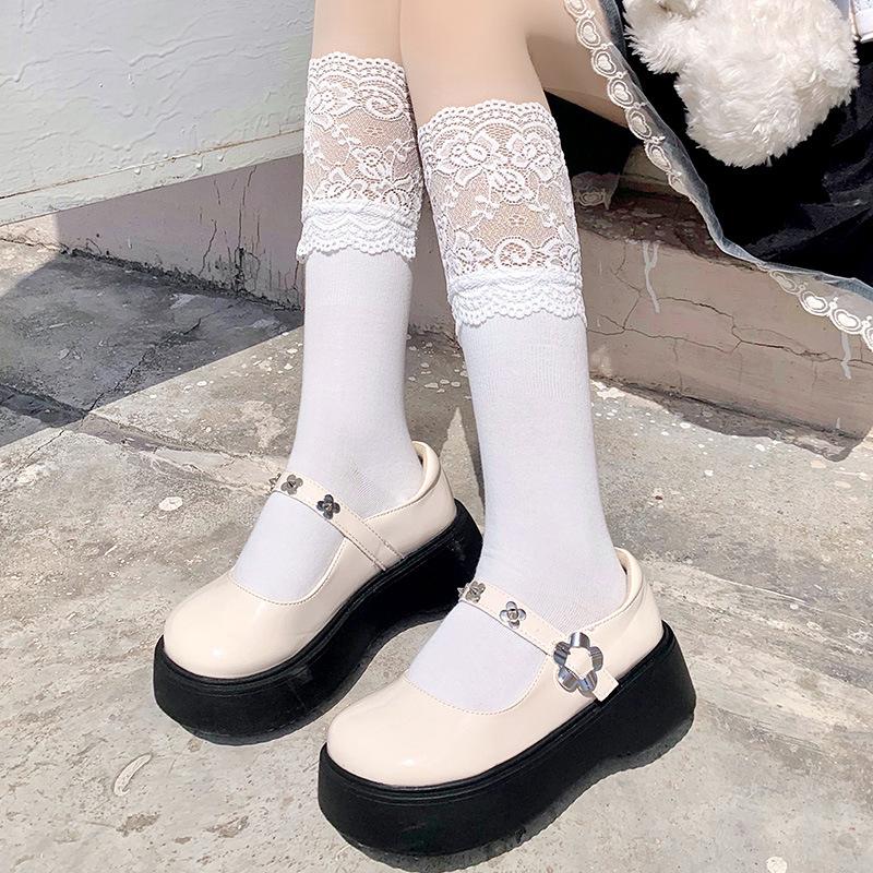 Japanese Jk Lolita White Lace Knee Socks Children Pure Lolita Long High Stockings Spring And Autumn