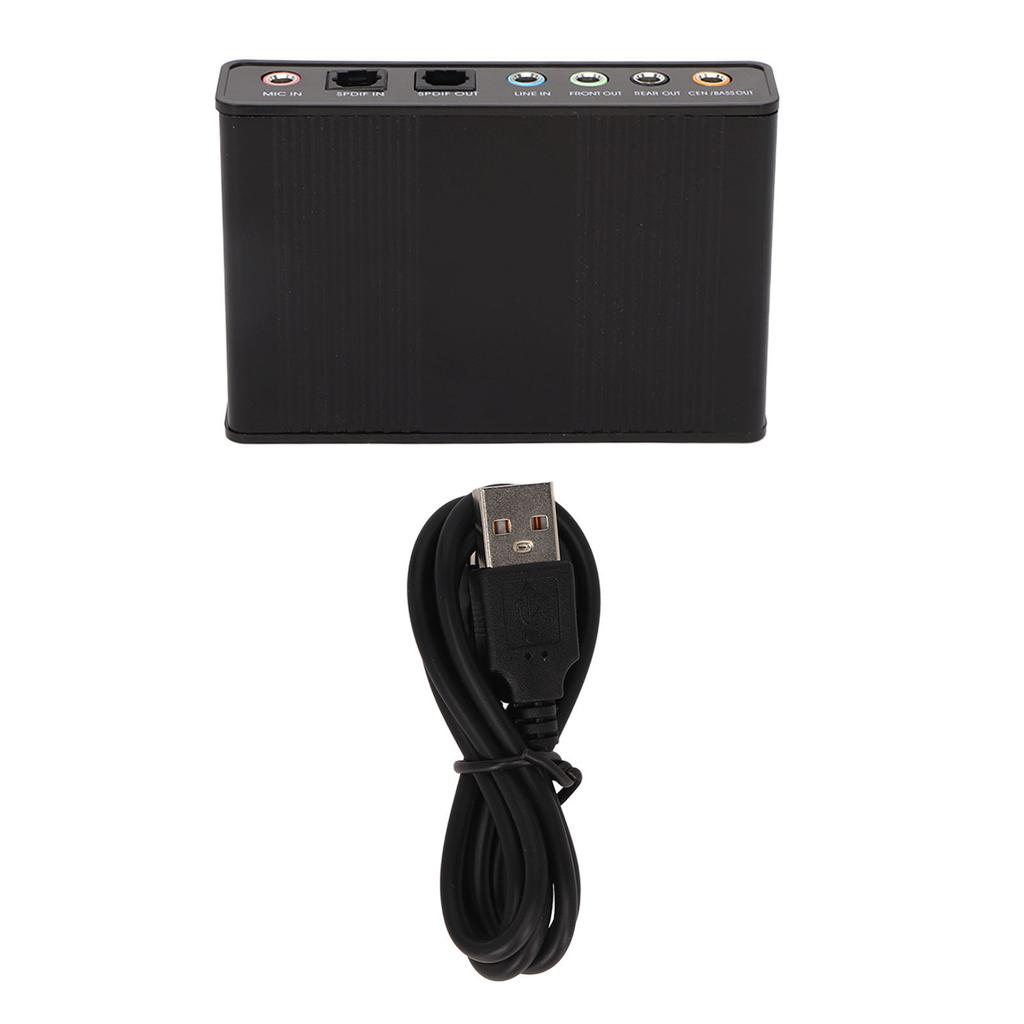 USB Sound Card 6 Channel 48kHz Sampling Rate Analog Play Recording External Sound Card for PC Laptop Computer Black