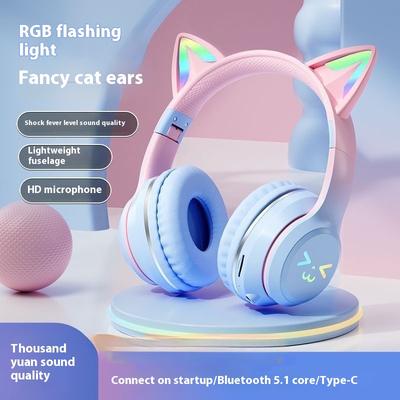 Headset Bluetooth Headset Skládací karta Postupná změna barvy Herní headset s kočičími ušima