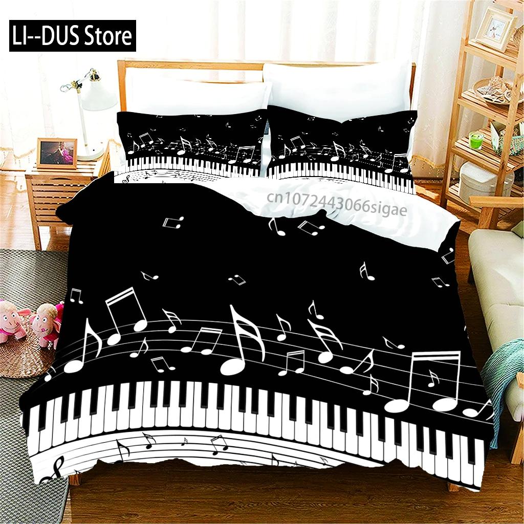 Beautiful Black Notes, Customized Bedding Set, Single Full Queen King Size Bed, Three Piece Set, 1 Quilt Cover, 2 Pillow Cover