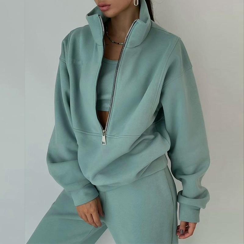 2026 Spring Women's European American Two-Piece Hoodie Fleece Casual Sports Set
