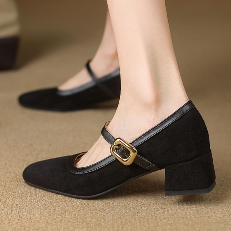 Women's Block Low Heels MaryJane Shoes Dress Pumps Strap Black Leopard Short Heeled Party Office Shoes Female Brand Comfortable