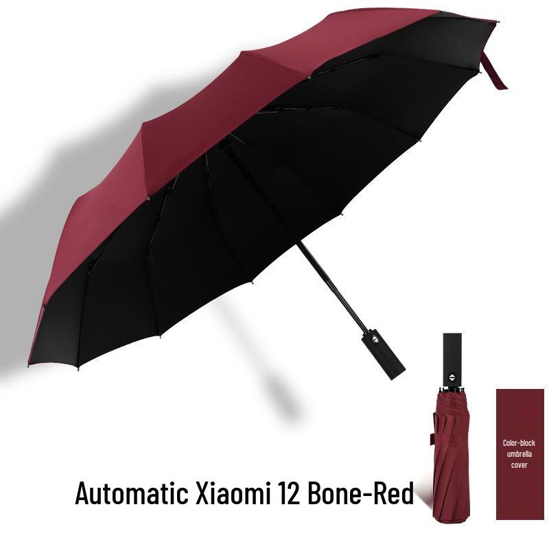 Ten-Bone Automatic XL Sunshade Umbrella: Dual-Use, Rain or Shine, Folding Sun Umbrella with Black Glue Coating.