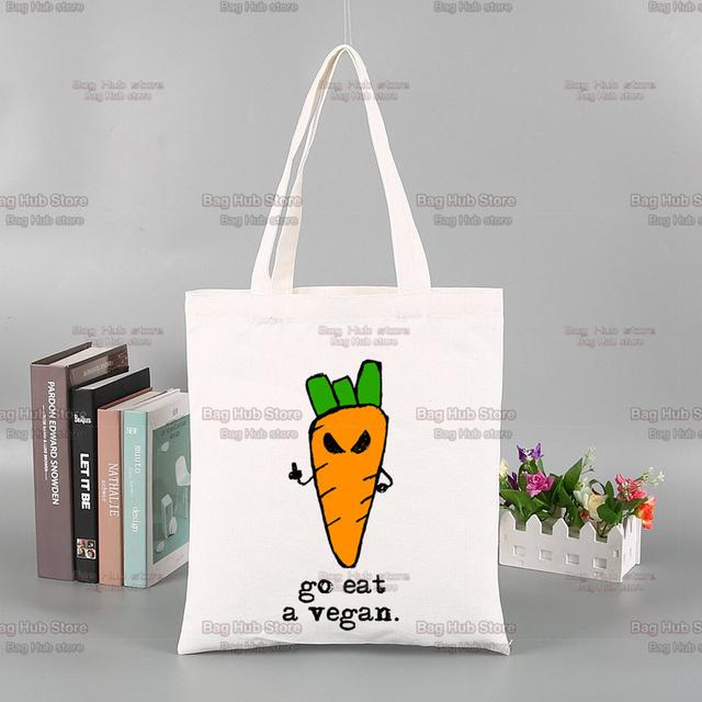 Vegan Funny Kawaii Vintage Funny Shopping Bag Graphic Tote Harajuku Women Canvas Shoulder Bag Female Ulzzang Eco Large-Capacity