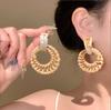 Design Sense Rattan Grass Woven Earrings Women's Retro Ethnic Style Bohemian Vacation Style Earrings Exaggerated Antique Earrings