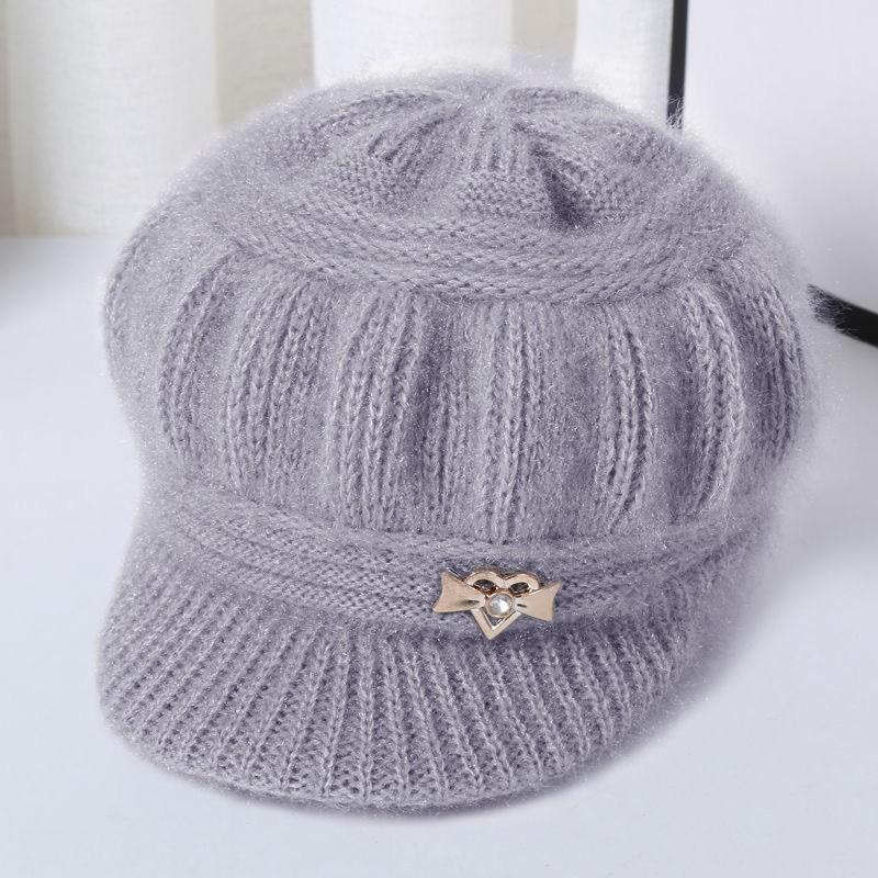 Warm Knitted Beanie Hat Women Seniors Winter Thick Fleece Lined Cotton Blend Cap Short Brim Round Top