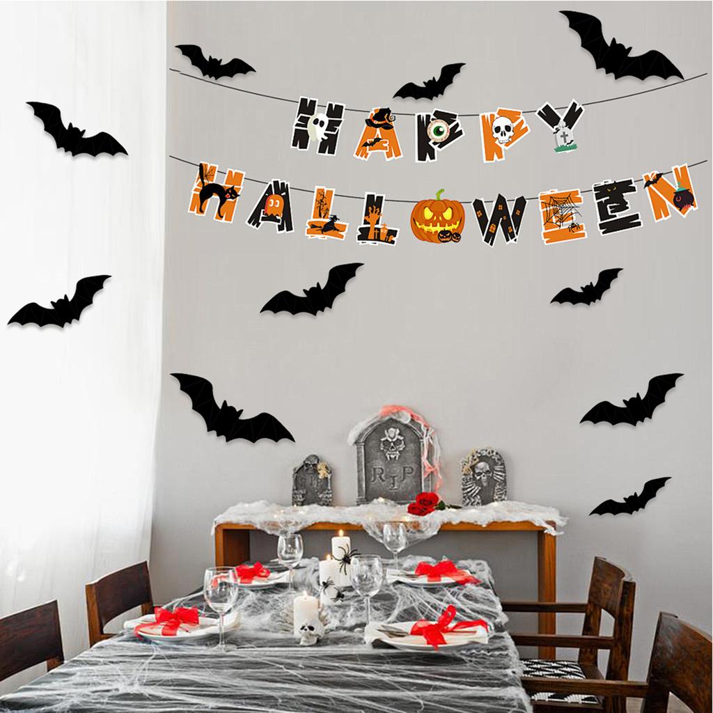 9-36PCS Lighted Wall Stickers 3D Wall Stickers Halloween 3D Bat Wall Stickers for Halloween Party Indoor Outdoor Decoration