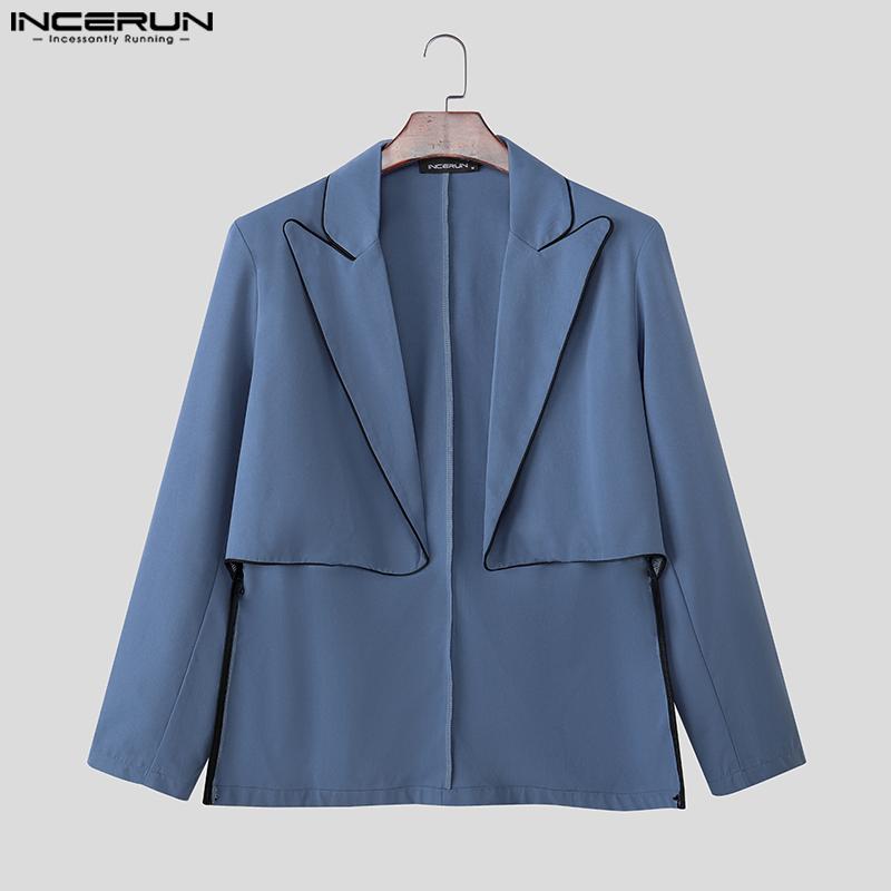 INCERUN Pánské dvoudílné outfity s dlouhým rukávem, asymetrické sako, dlouhé rovné kalhoty, sady