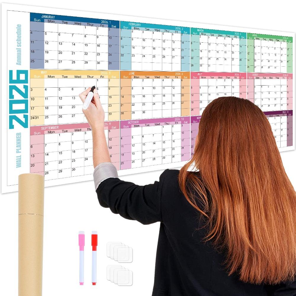 Colorful Large Size Calendar 42x100cm 12 Month Calendar Durable Monthly Planner Calendar  Home Use