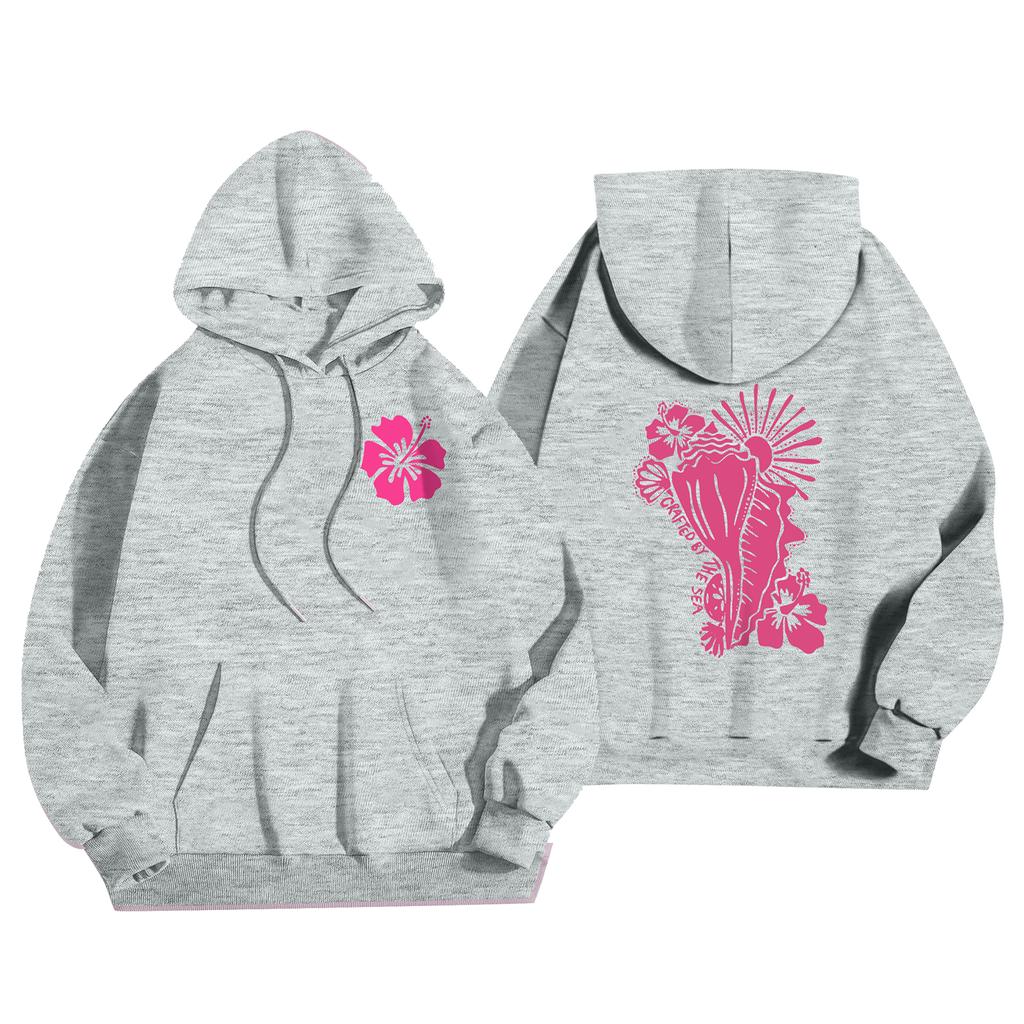 Damemote Lett langermet genser for kvinner med lommer Preppy grafisk hettegenser