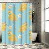 Charming Yellow Chicks Spring Flowers Shower Curtain Blue Print Decorative Home Bathroom Liner Set with Rod