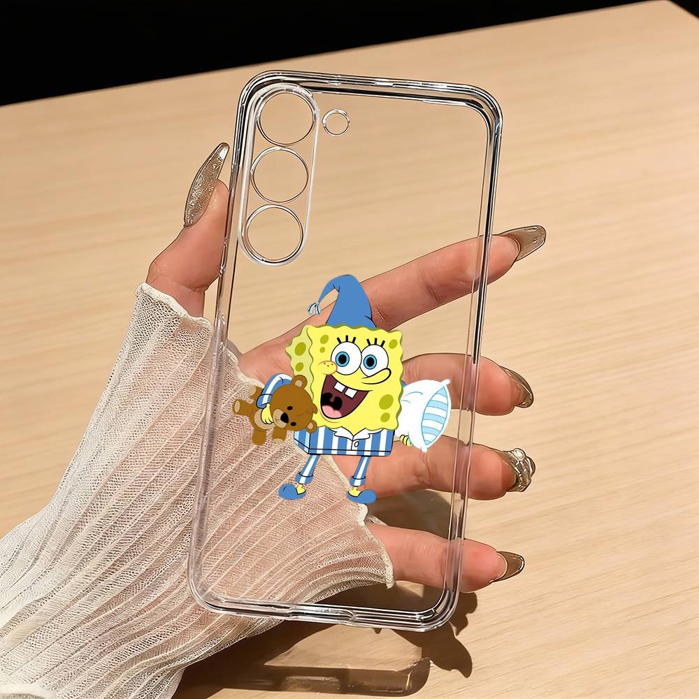 Cute S-Sponge Funny B-Bob Phone Case For Samsung S25,S24,S21,S22,S23,S30,Ultra,S20,Plus,Fe,Lite Transparent Cover