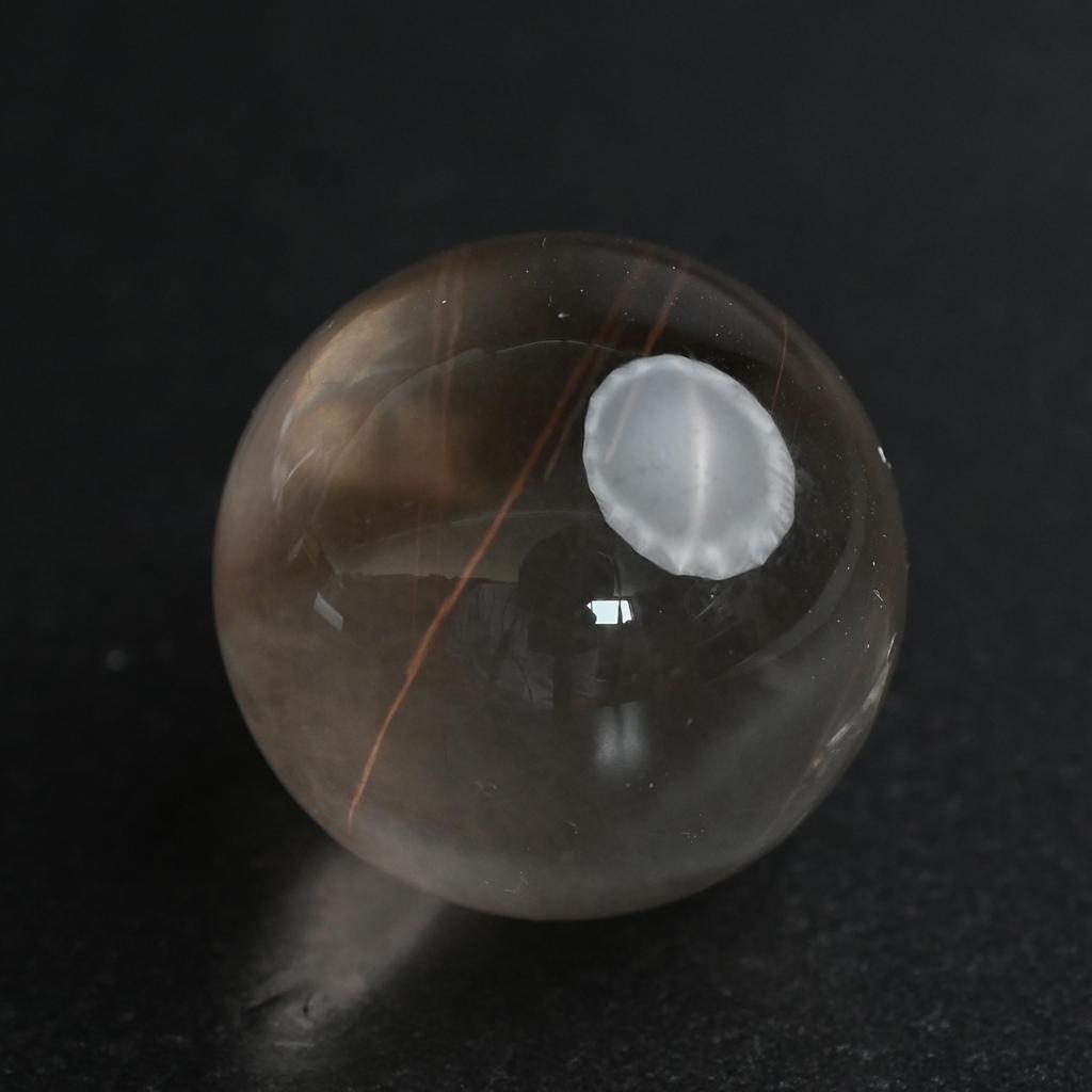 Eigado Smoky Rutilated Quartz Gold Needle Good Luck in Money and Power Amulet Sphere, 37mm, 72g, Quartz, Work, Stone,
