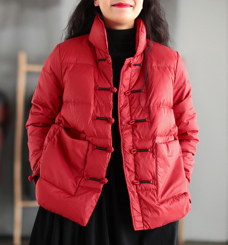 

Новая женская короткая пуховая куртка в китайском стиле с застежкой-пуговицей, свободного кроя большого размера, со стойкой, наряд для мамы M красный