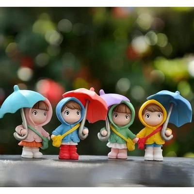 (4 Stück Offener Regenschirm Miniatur) Miniatur-Schaustück-Set für Heimdekoration, Armaturenbrett, Valentinstag, Wohnzimmer, Geschenke Figuren, Kuchen-Dekorationsartikel