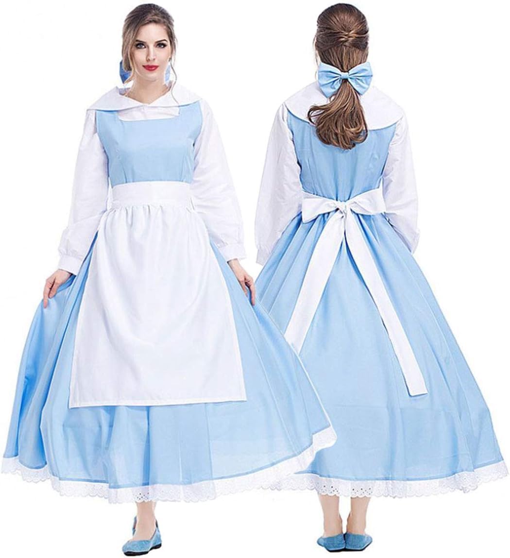 

[Night Baby] Beauty and the Beast La Belle Maid Costume Belle Town Girl One Piece Costume Cosplay Costume Adult Dress Costume Cosplay Christmas
