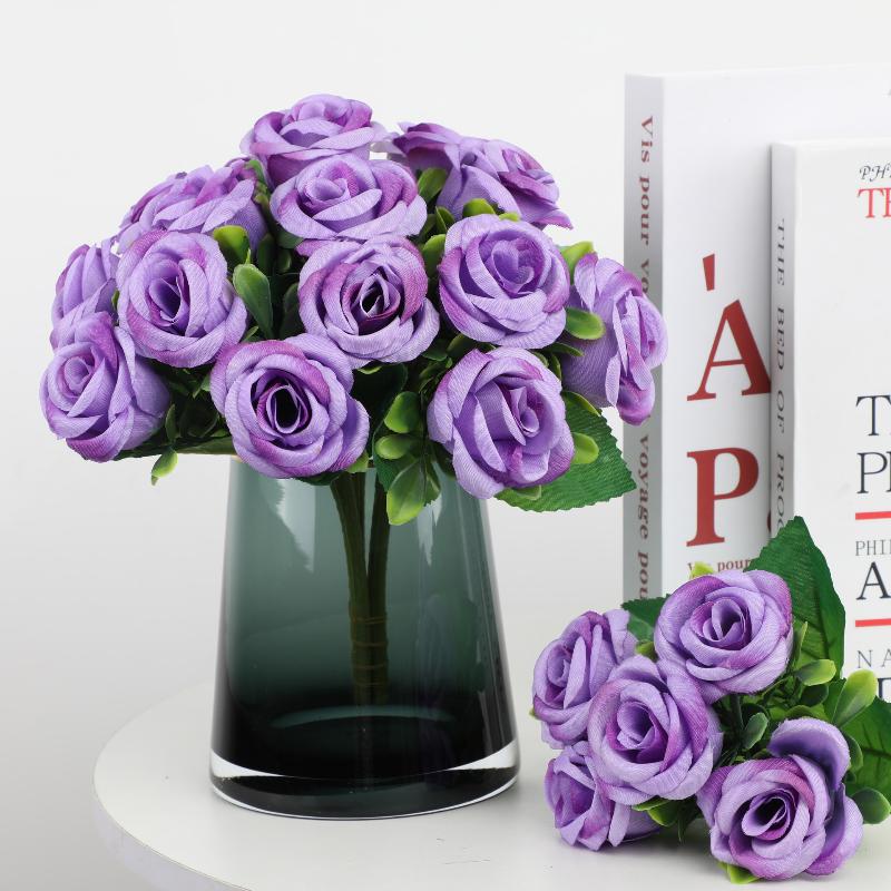 Realistic Simulated Rose Pansy Flowers Silk Cloth Bouquet Faux Floral DIY Table Decoration for Wedding Party Gift