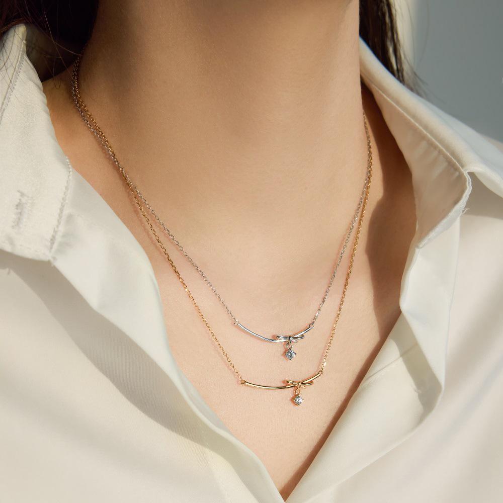 Korean S925 Silver Bow Smile Necklace – Women's Light Luxury Fairy Clavicle Chain