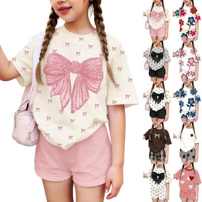 Children's Casual Short-sleeved Printed Short-sleeved Top And Shorts Two-piece Set