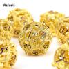 7 Pcs Golden Black Circular Dragon Metal Dice Hollow Metal Polyhedral Dice Suitable for Role-Playing RPG  Board Game Card Game