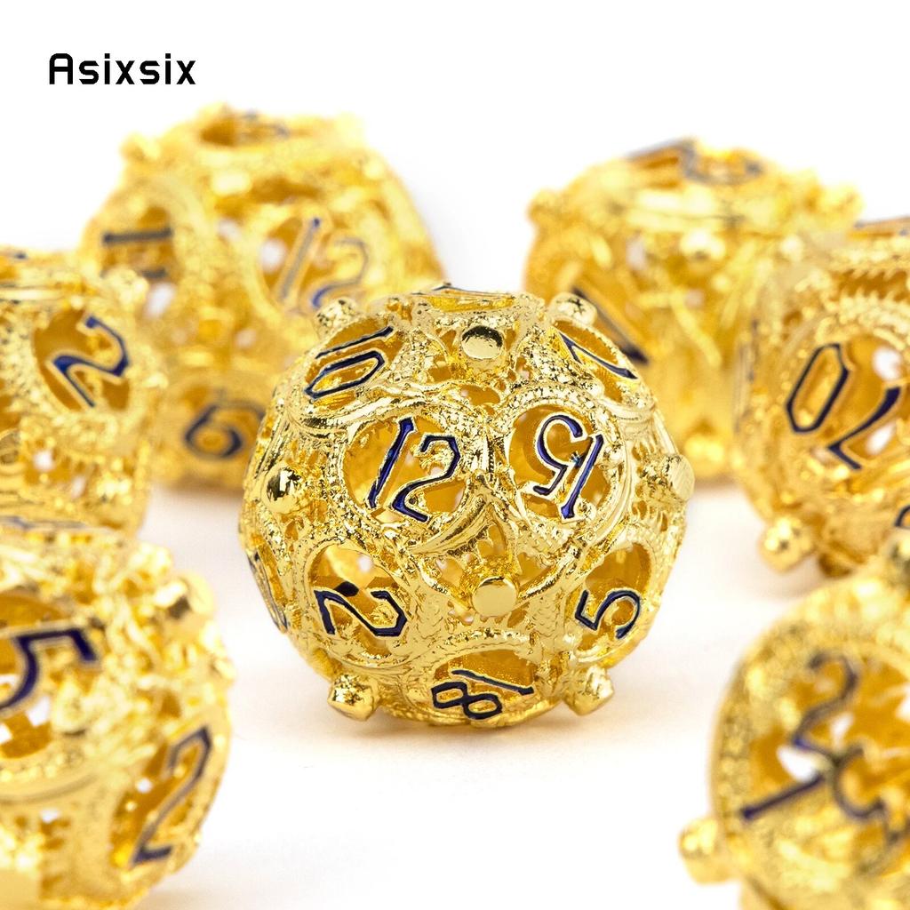 7 Pcs Golden Black Circular Dragon Metal Dice Hollow Metal Polyhedral Dice Suitable for Role-Playing RPG  Board Game Card Game