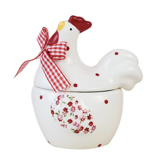 Keramikschale Teller Tasse Set Rote Blume Bräter Keksglas Hühnerförmige Keksdose für Gewürze Zucker Snacks Bauernhaus Dekor Ostergeschenk