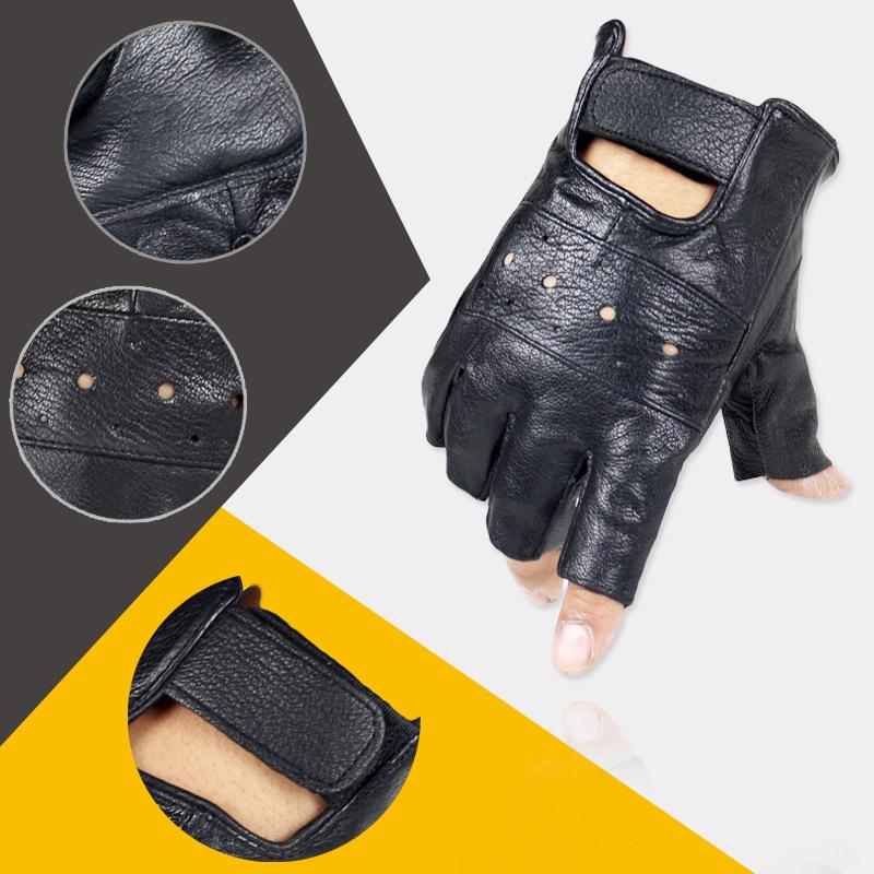 Mens Sheep Leather Driving Gloves Fitness Gloves Half Finger Tactical Gloves Black Leisure Fitness Cycling PU Leather Gloves