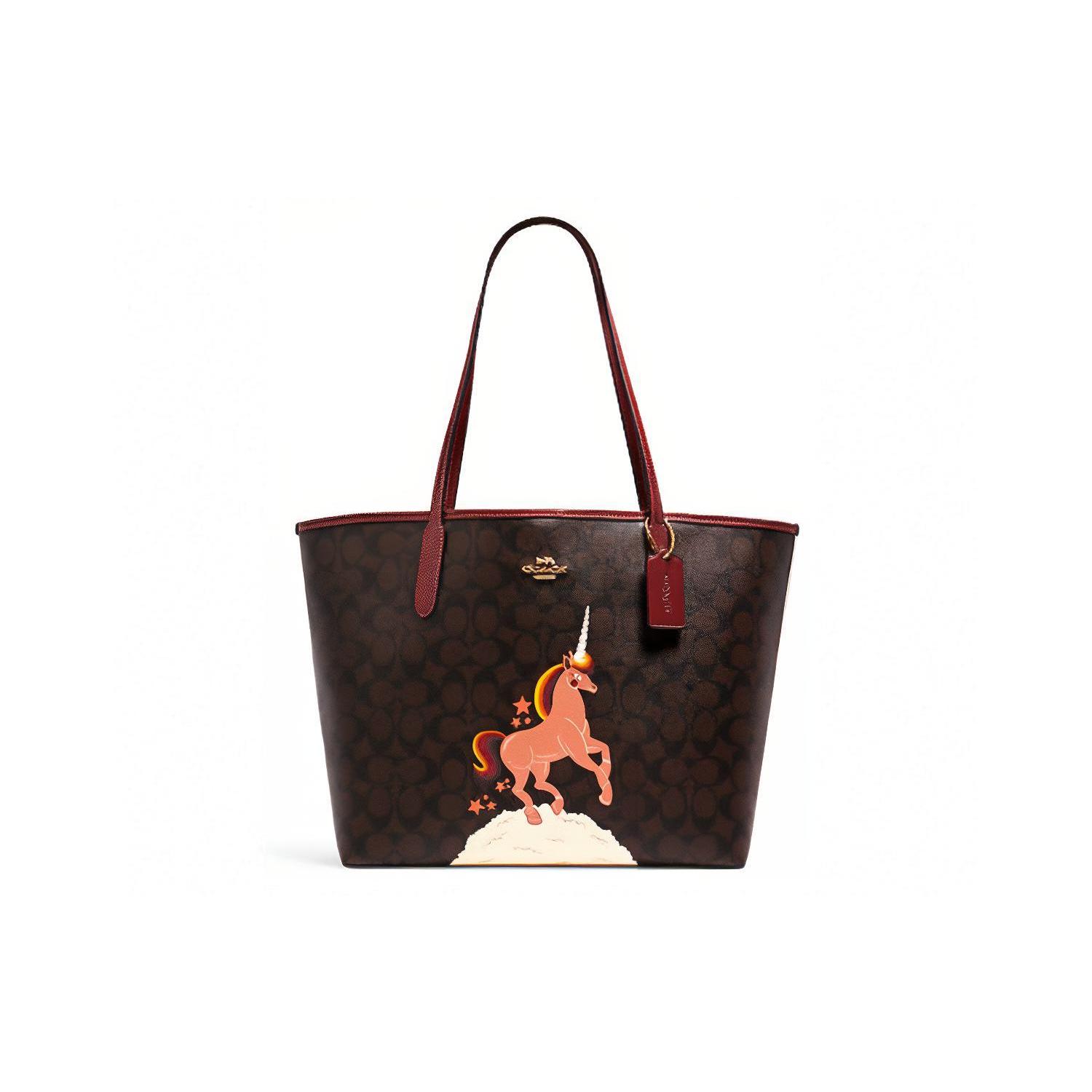 

New COACH City Coated Canvas With Smooth Leather Tote Bag, Shopping Bag, Handbag, Shoulder Bag Large Women s Brown Black C1780-IMOSN 33.0*16.0*29.0CM