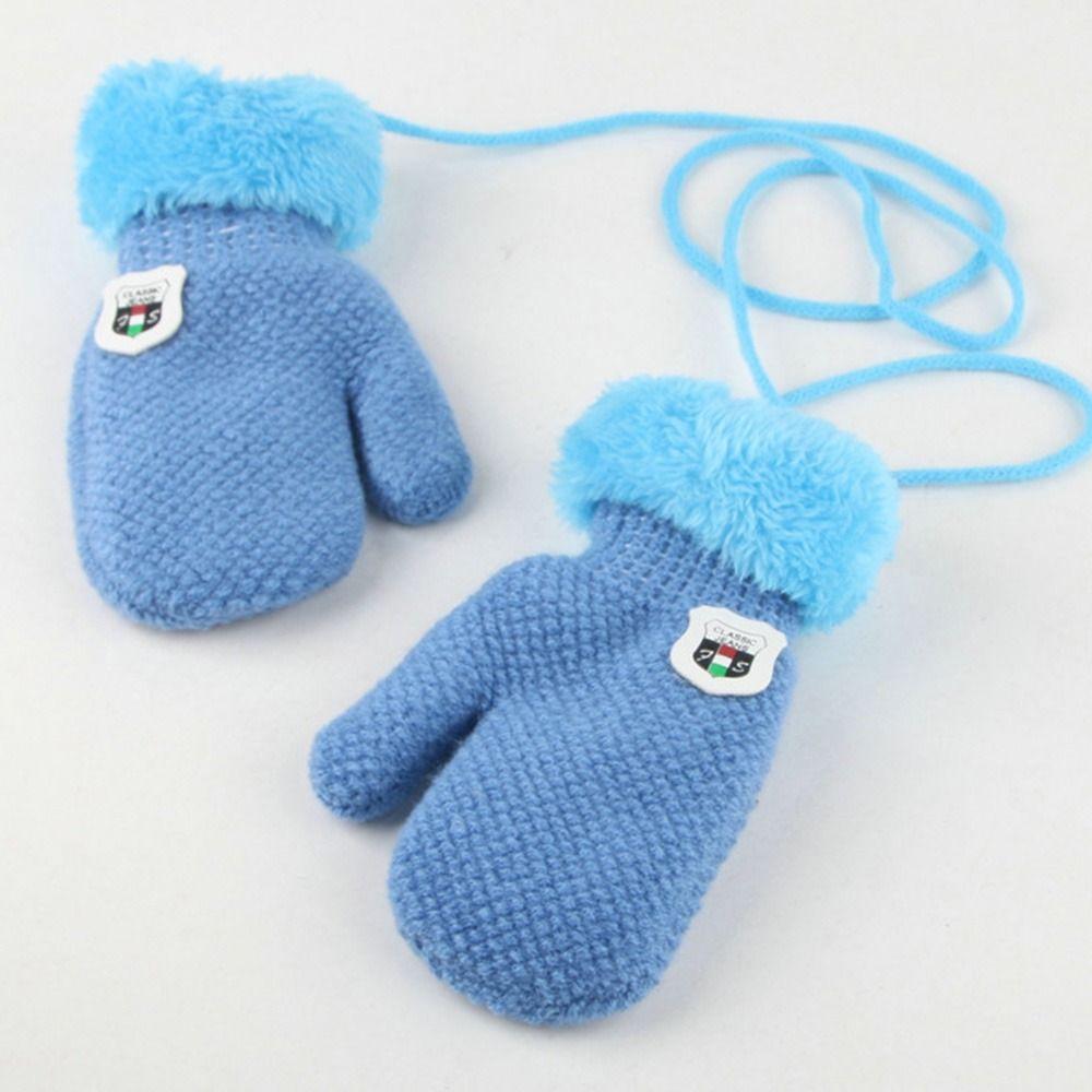 Children Hanging Neck Plush Kids Gloves Cute Knitted Mittens Thick Warm