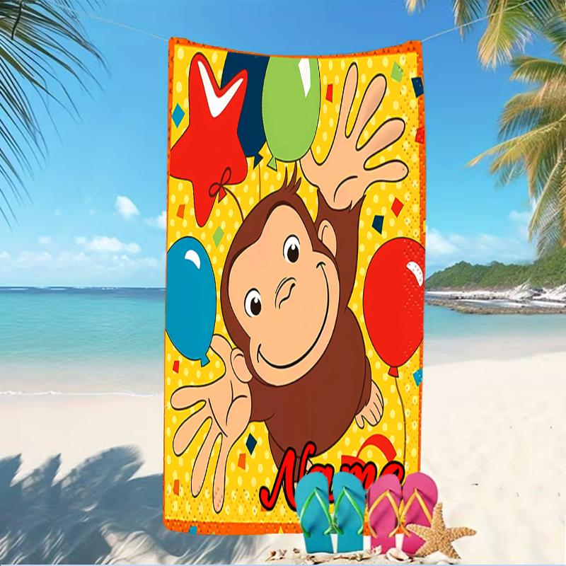 Customizable personalized beach towels Curious George themed designs.Suitable for the beach, yoga, sports;ideal as beach accessories