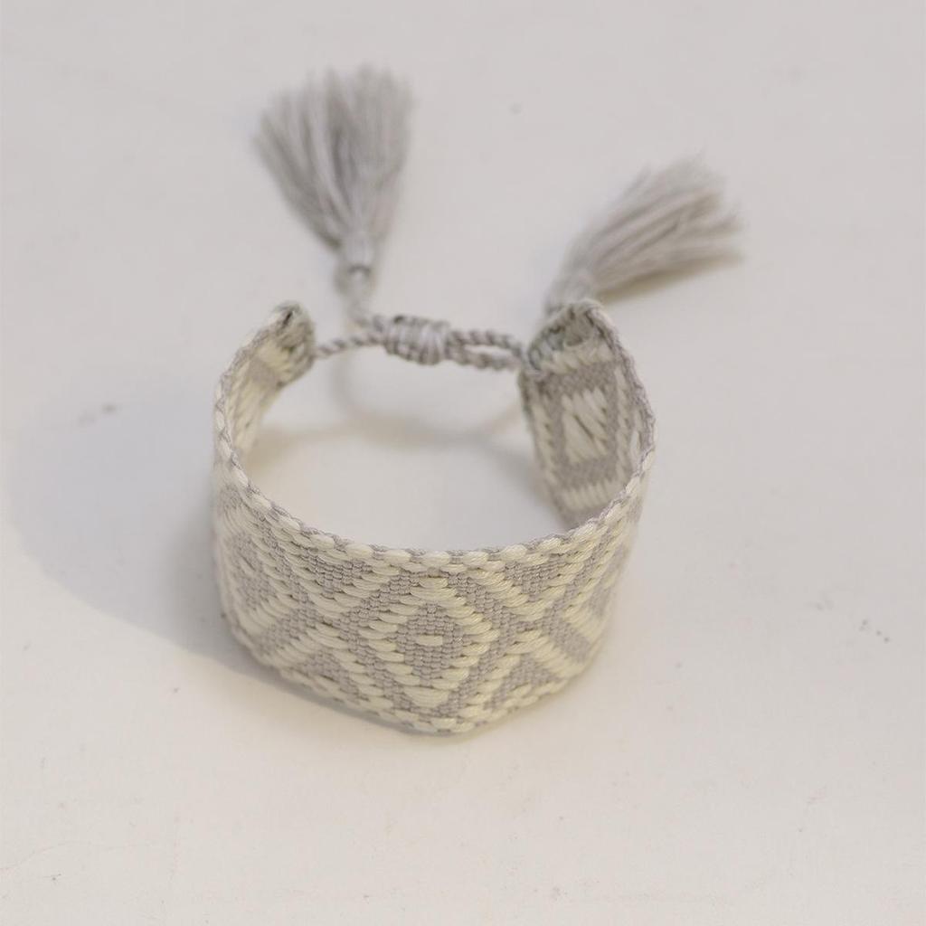 Adjustable Mori Style Diamond Lattice Jacquard Tassel Bracelet