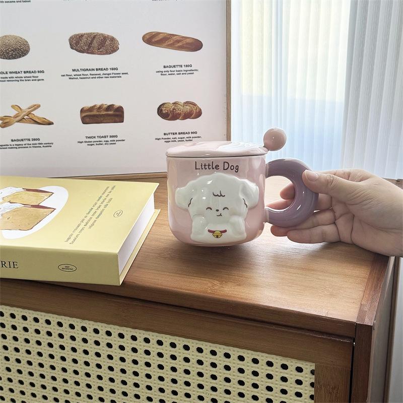 Puppy Mug With Lid Spoon Cute Couple Water Cup Girls Household Creative Ceramic Cup Souvenir Gift Box