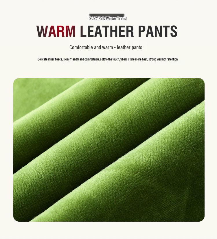 Women's Winter PU Leather High-Waist Thick Velvet Leggings - Plus Size, Slimming, Warm