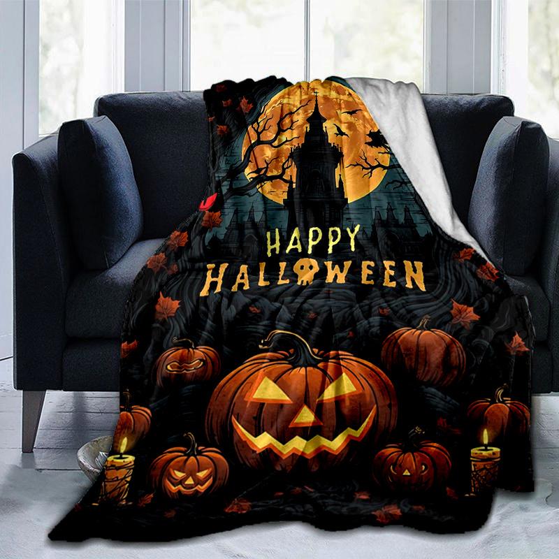 1pc Horror Theme Happy Halloween Blanket, Soft for Couch Bed Sofa, Living Room, Travel, Camping, Car Blankets