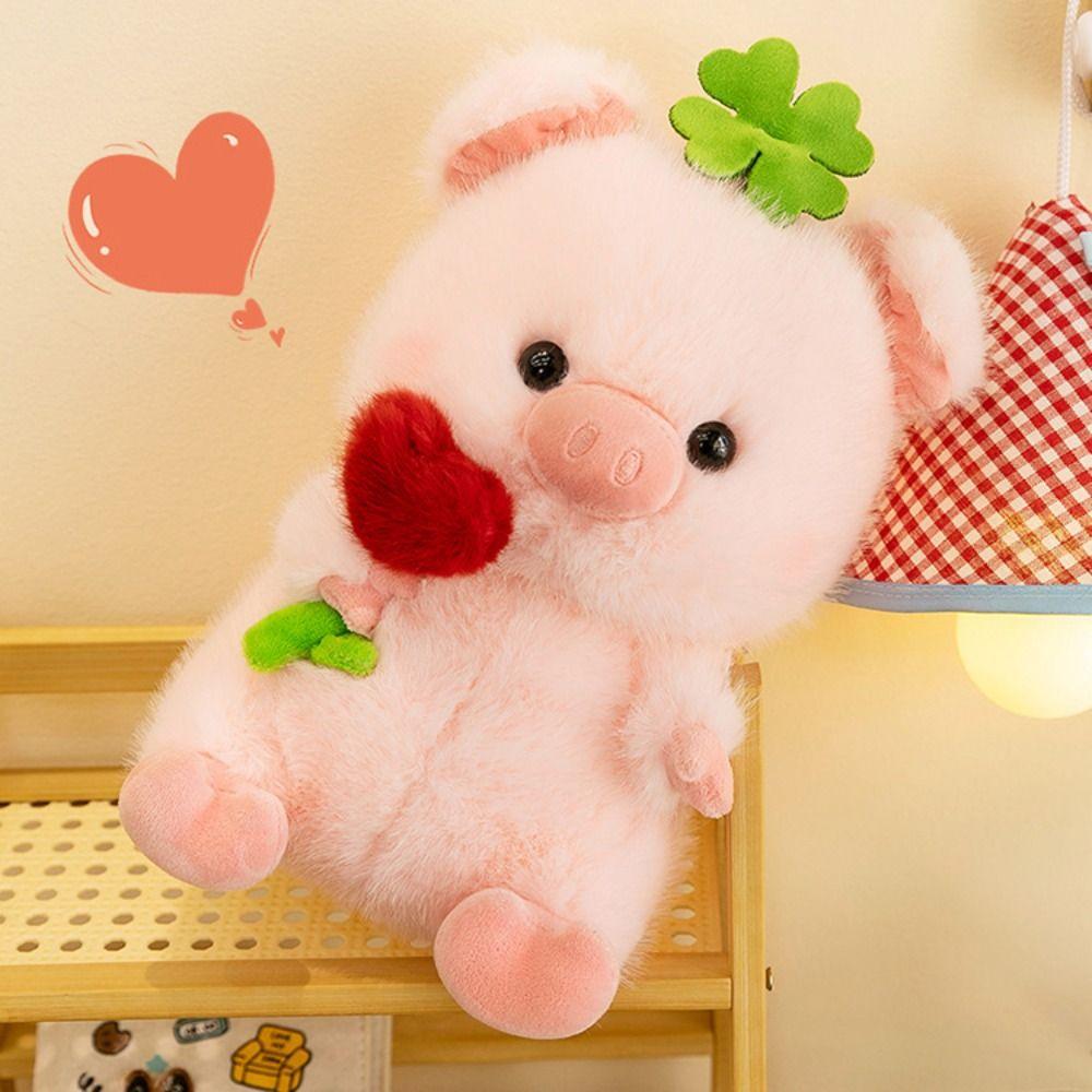 Soft Pig Hold Flower Plush Doll Fluffy Pig Stuffed Dolls Stuffed Pig Plushie Toy  Kids Gifts