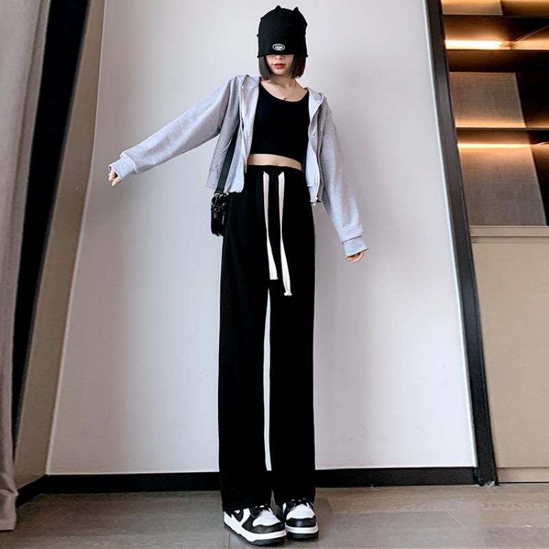 Drawstring Casual Sweatpants for Women, Loose Straight-leg Pants, Lazy High-waisted Drape, Walking and Mopping Wide-leg Pants