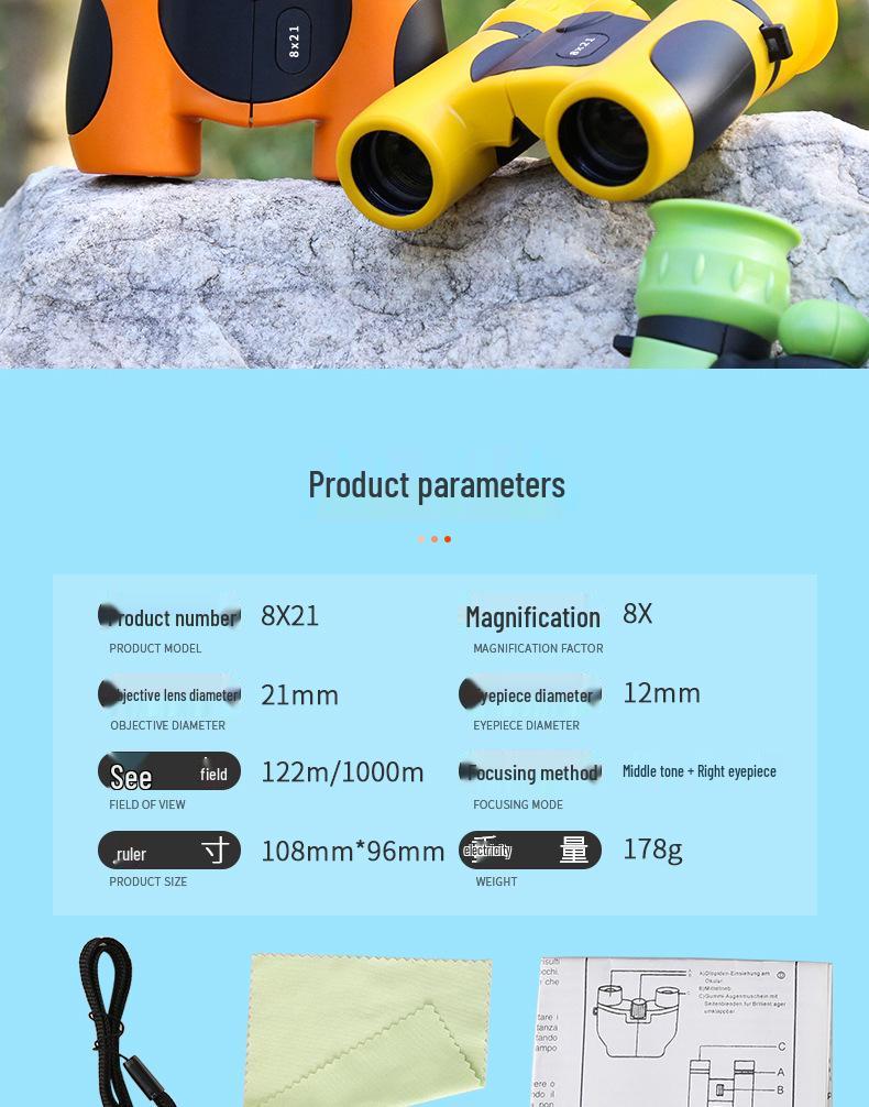 Kids' 8×21 HD Portable Outdoor Binoculars - Eye Protection for Concerts